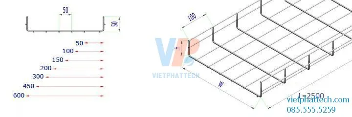 Máng cáp lưới 500X50 các loại inox 304, mạ kẽm, sơn tĩnh điện 1