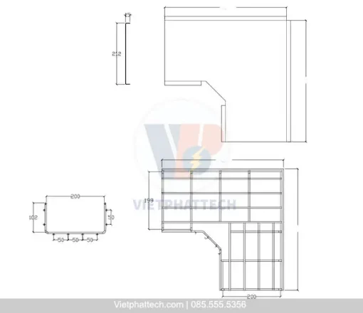 Cút L máng lưới 200x100