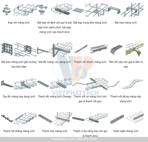 Các loại phụ kiện máng cáp lưới